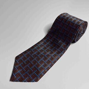 Ermenegildo Zegna Brown and Blue Geometric Silk Tie